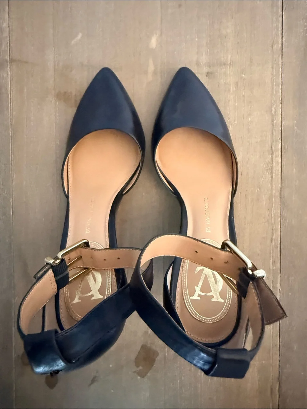 Vince Camuto Black Pointed Toe Ankle Strap Heels